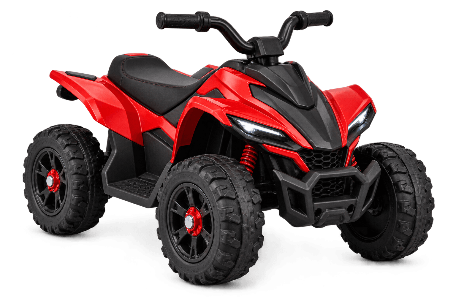 Children’s 12V electric ATV showing wheel tread, chassis, and drive configuration details